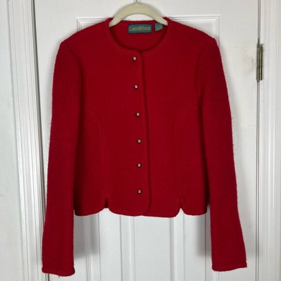 Vintage Carroll Reed Dark Red Boiled Wool Cardigan Jacket Size 10 - Picture 1 of 6